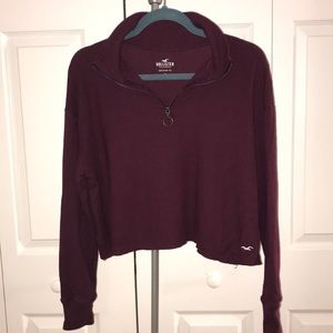 Long sleeve cropped waffle boyfriend shirt